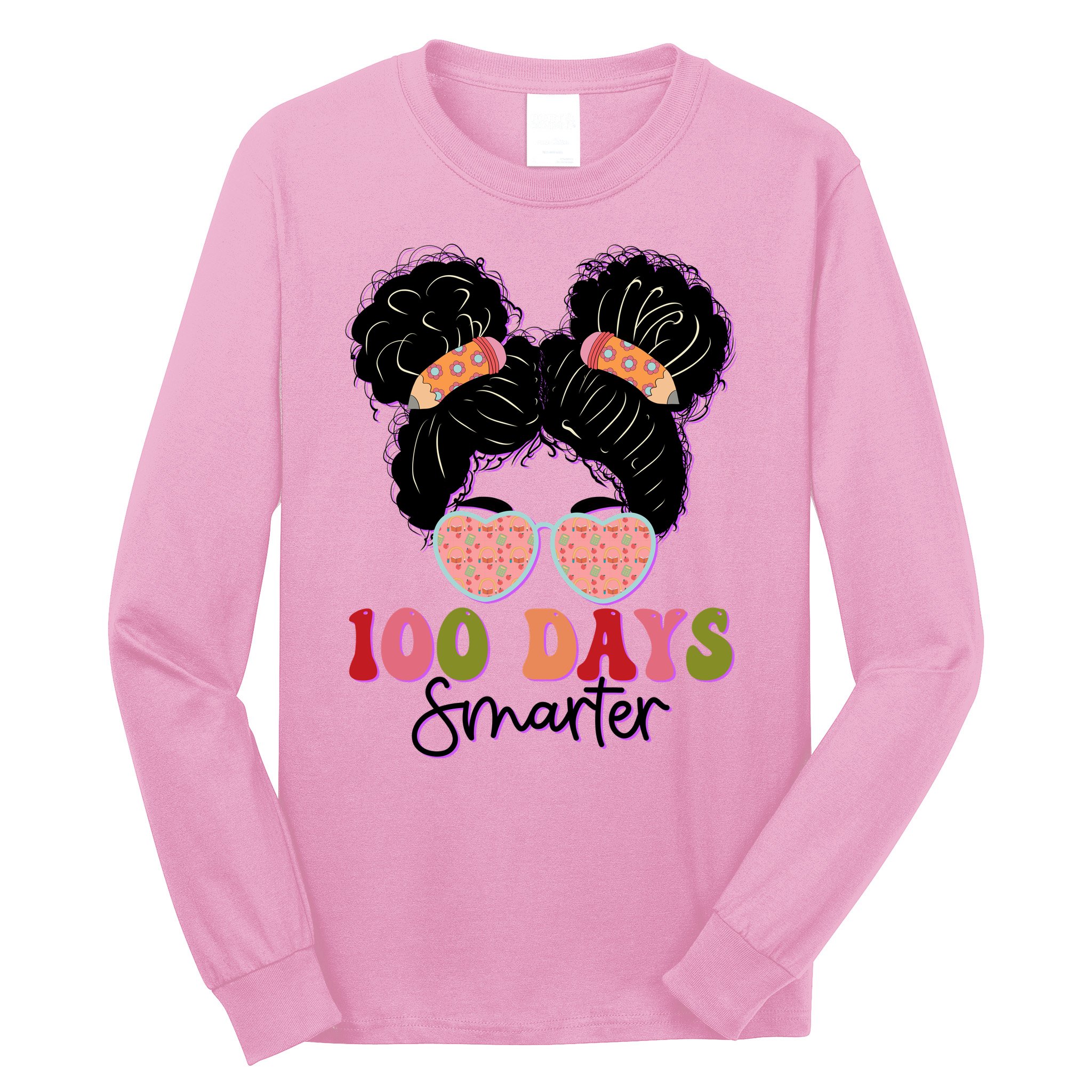 Cute 100 Days Smarter Afro Puff Girl Long Sleeve Shirt