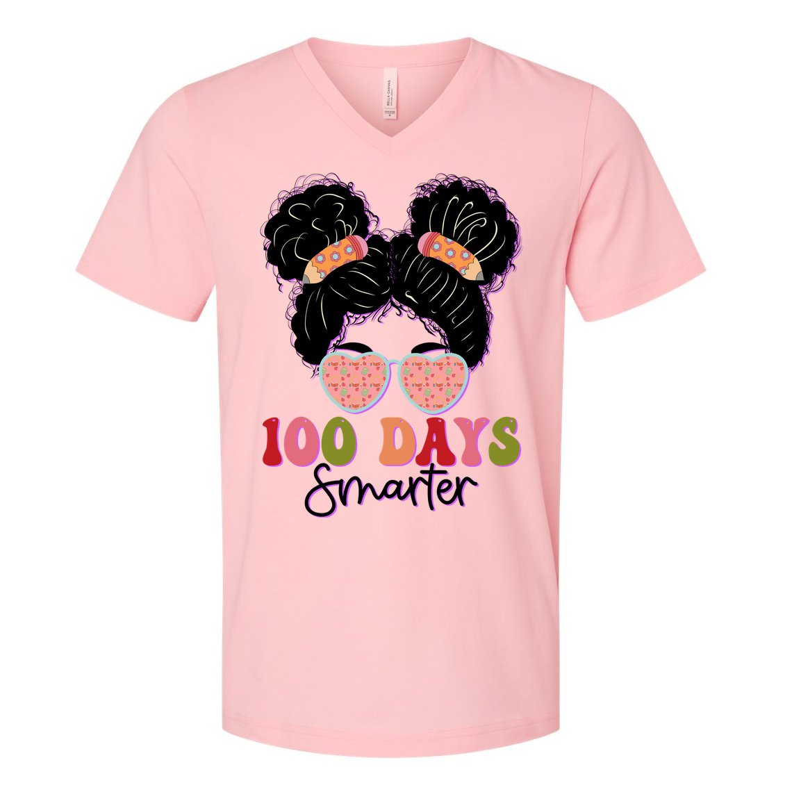 Cute 100 Days Smarter Afro Puff Girl V-Neck T-Shirt
