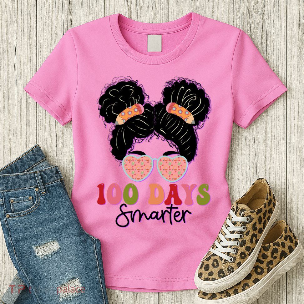 Cute 100 Days Smarter Afro Puff Girl Womens T-Shirt