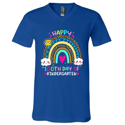 Cute 100th Day Of Kindergarten 100 Days Smarter Rainbow Gift V-Neck T-Shirt