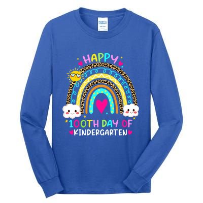 Cute 100th Day Of Kindergarten 100 Days Smarter Rainbow Gift Tall Long Sleeve T-Shirt