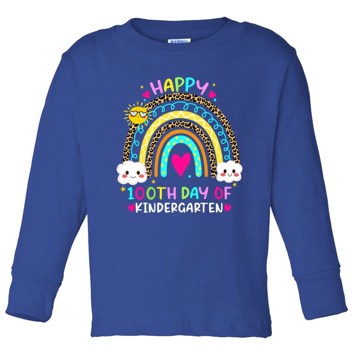 Cute 100th Day Of Kindergarten 100 Days Smarter Rainbow Gift Toddler Long Sleeve Shirt