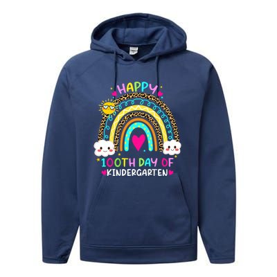 Cute 100th Day Of Kindergarten 100 Days Smarter Rainbow Gift Performance Fleece Hoodie