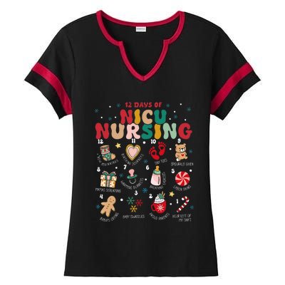 Cute 12 Days of Nicu Unit Nursing Funny Christmas  Ladies Halftime Notch Neck Tee