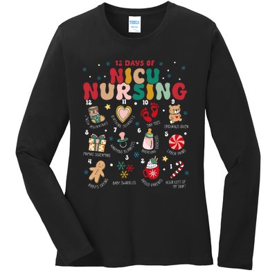 Cute 12 Days of Nicu Unit Nursing Funny Christmas  Ladies Long Sleeve Shirt