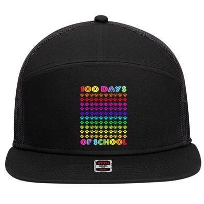 Cute 100 Days Of School Cat Footprint Loving It Hearts 7 Panel Mesh Trucker Snapback Hat