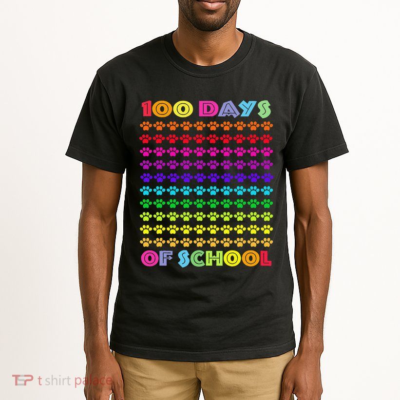 Cute 100 Days Of School Cat Footprint Loving It Hearts Tall T-Shirt