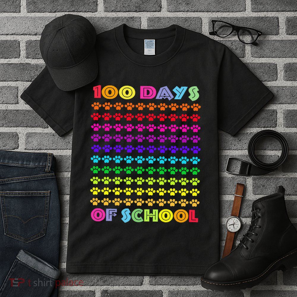 Cute 100 Days Of School Cat Footprint Loving It Hearts Tall T-Shirt
