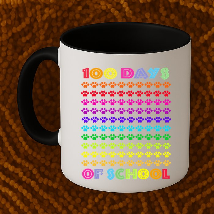 Cute 100 Days Of School Cat Footprint Loving It Hearts Mug
