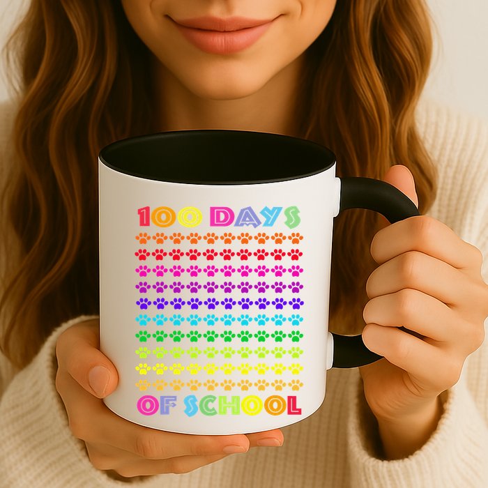 Cute 100 Days Of School Cat Footprint Loving It Hearts Mug