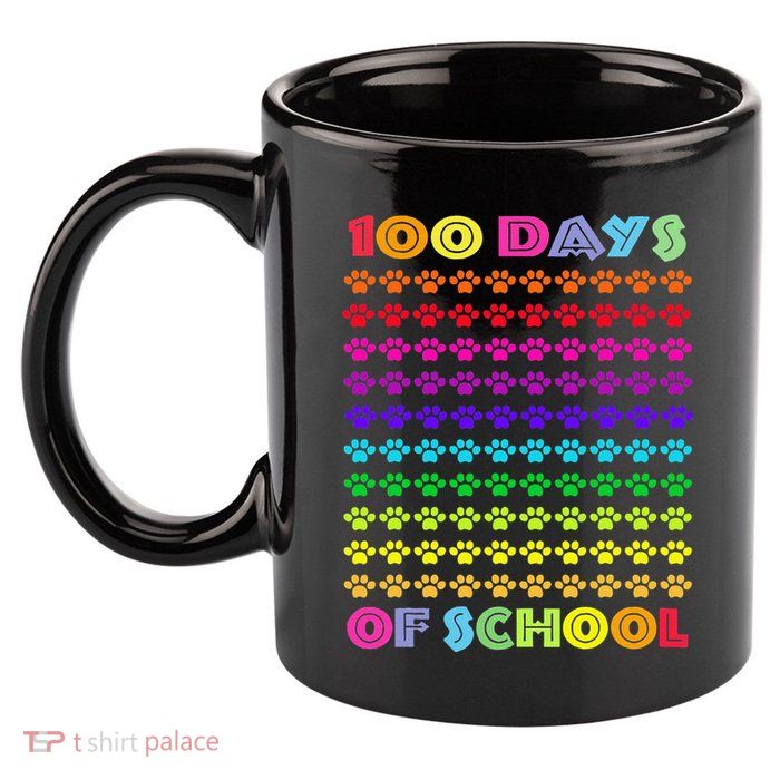 Cute 100 Days Of School Cat Footprint Loving It Hearts 11oz C Handle Ceramic Mug