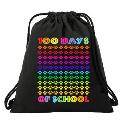 Cute 100 Days Of School Cat Footprint Loving It Hearts Drawstring Bag