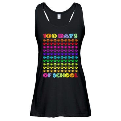 Cute 100 Days Of School Cat Footprint Loving It Hearts Ladies Essential Flowy Tank