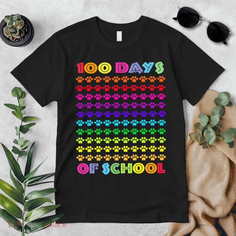 Cute 100 Days Of School Cat Footprint Loving It Hearts Premium T-Shirt