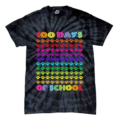 Cute 100 Days Of School Cat Footprint Loving It Hearts Tie-Dye T-Shirt