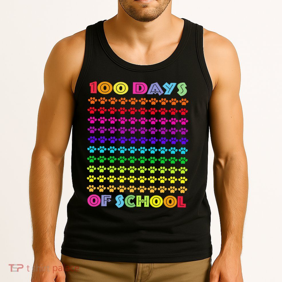 Cute 100 Days Of School Cat Footprint Loving It Hearts Tank Top