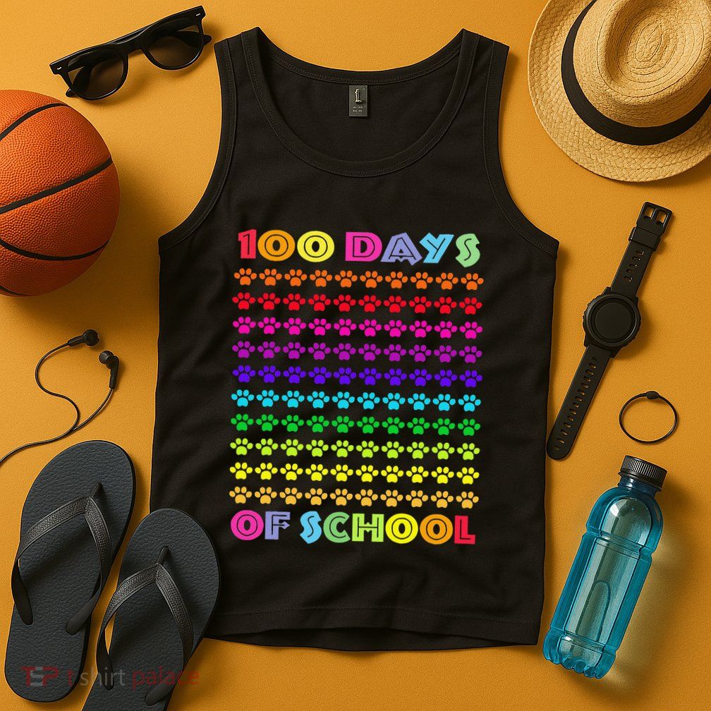 Cute 100 Days Of School Cat Footprint Loving It Hearts Tank Top