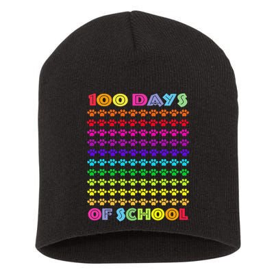 Cute 100 Days Of School Cat Footprint Loving It Hearts Short Acrylic Beanie