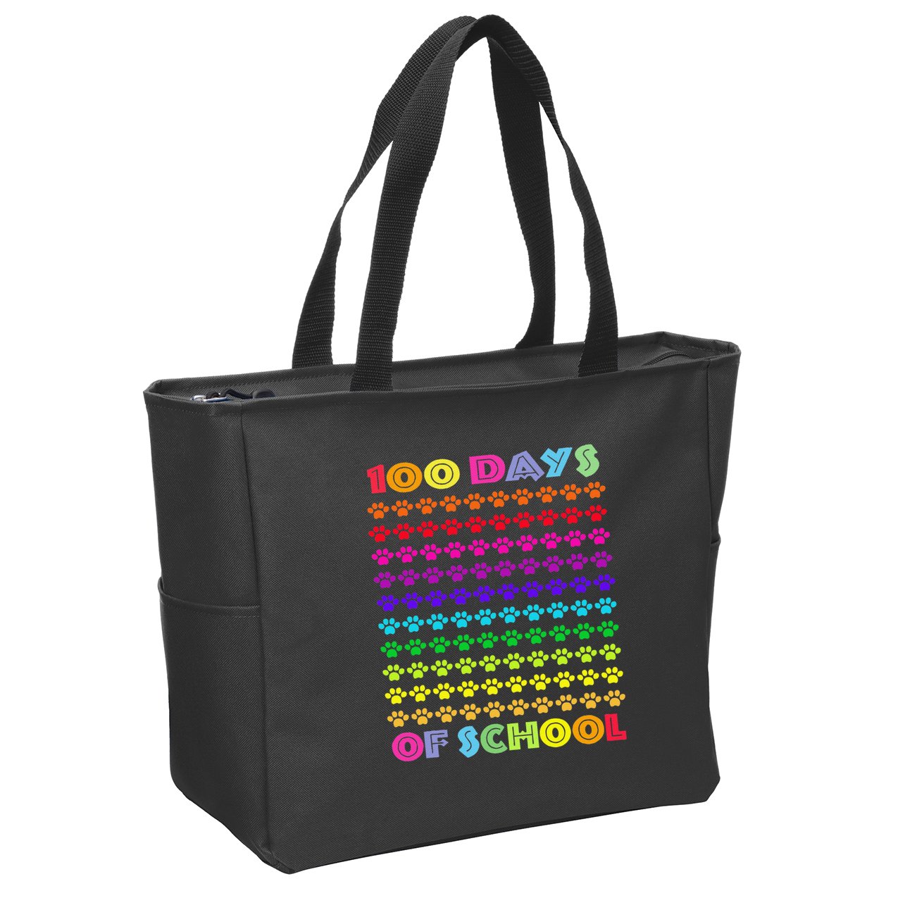 Cute 100 Days Of School Cat Footprint Loving It Hearts Zip Tote Bag