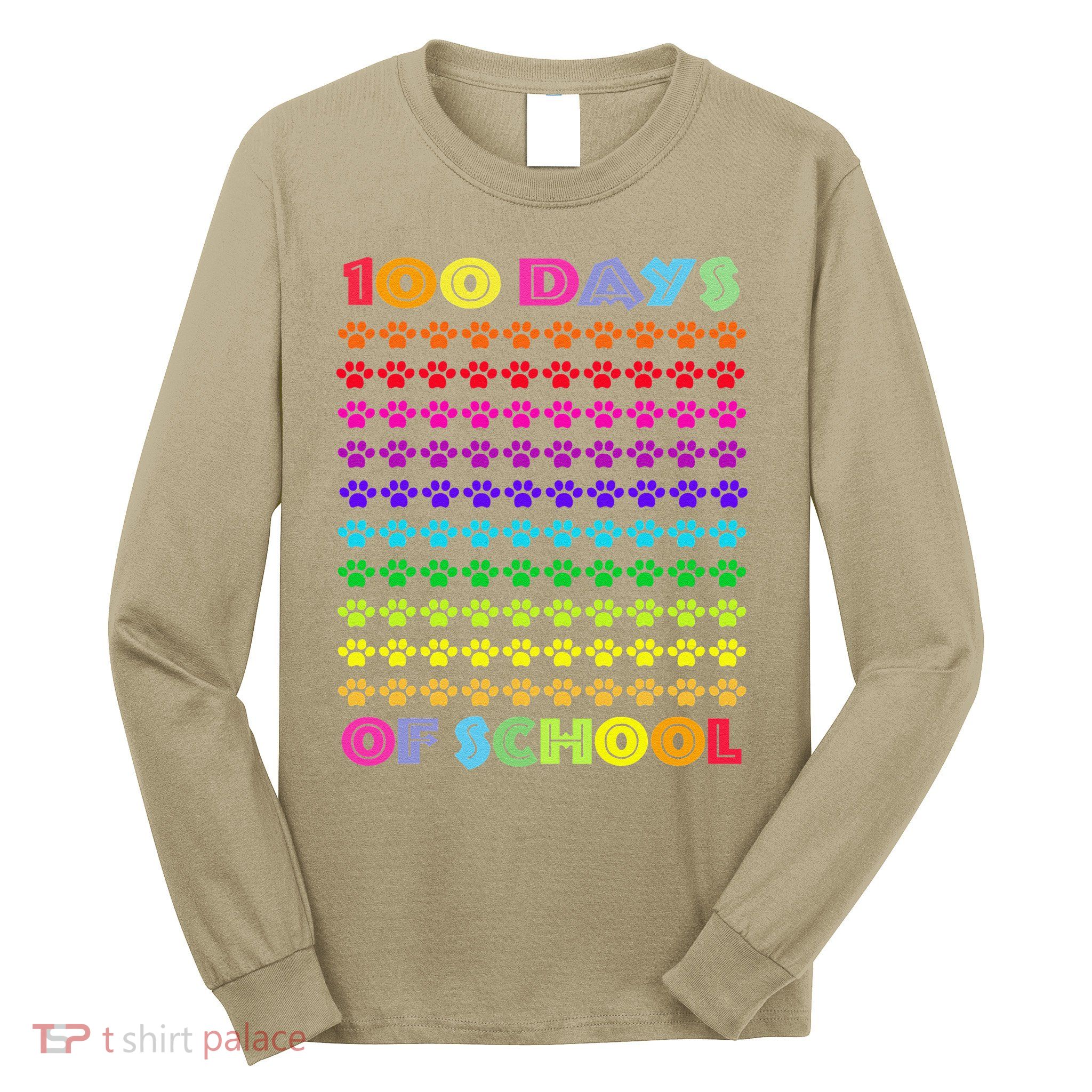 Cute 100 Days Of School Cat Footprint Loving It Hearts Long Sleeve Shirt