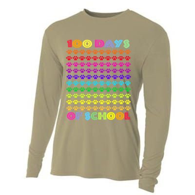 Cute 100 Days Of School Cat Footprint Loving It Hearts Cooling Performance Long Sleeve Crew