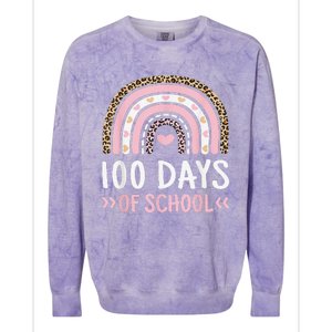 Cute 100th Day Of School 100 Days Leopard Rainbow Colorblast Crewneck Sweatshirt