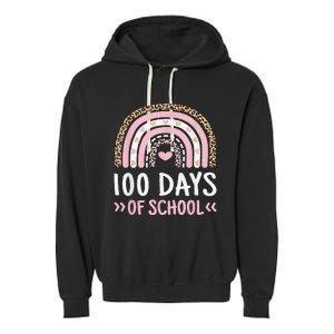 Cute 100th Day Of School 100 Days Leopard Rainbow Garment-Dyed Fleece Hoodie