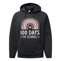 Cute 100th Day Of School 100 Days Leopard Rainbow Performance Fleece Hoodie