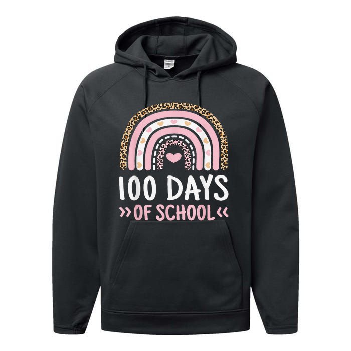 Cute 100th Day Of School 100 Days Leopard Rainbow Performance Fleece Hoodie