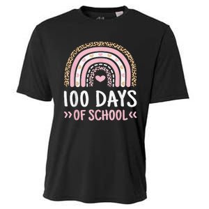 Cute 100th Day Of School 100 Days Leopard Rainbow Cooling Performance Crew T-Shirt