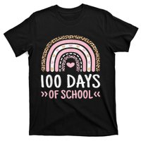 Cute 100th Day Of School 100 Days Leopard Rainbow T-Shirt