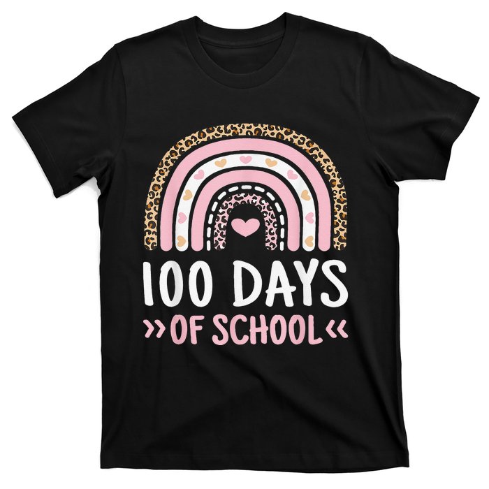 Cute 100th Day Of School 100 Days Leopard Rainbow T-Shirt