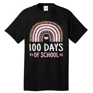 Cute 100th Day Of School 100 Days Leopard Rainbow Tall T-Shirt