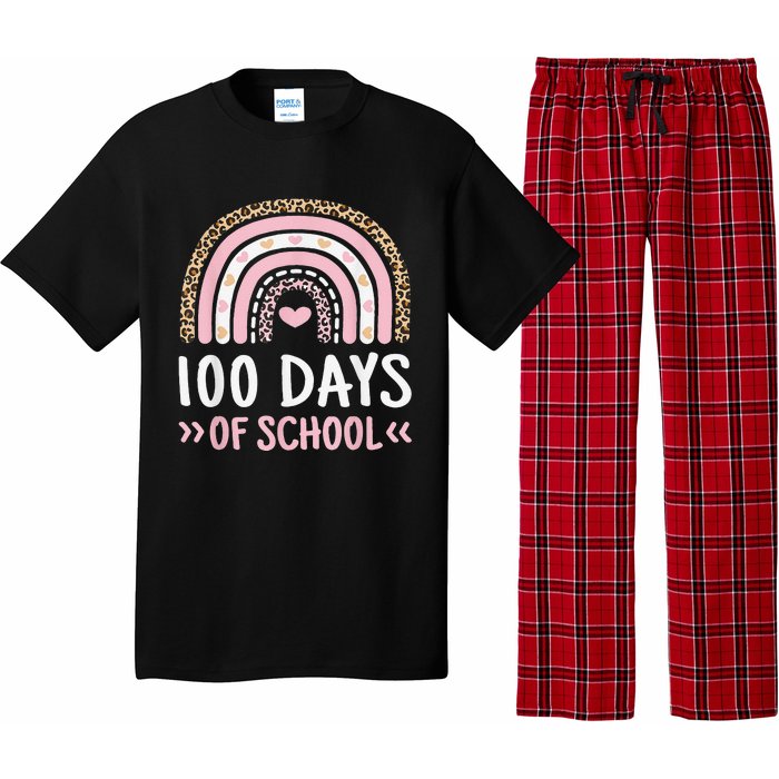 Cute 100th Day Of School 100 Days Leopard Rainbow Pajama Set