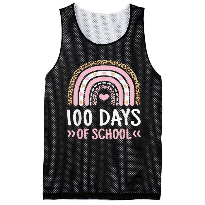 Cute 100th Day Of School 100 Days Leopard Rainbow Mesh Reversible Basketball Jersey Tank