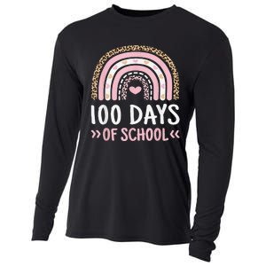 Cute 100th Day Of School 100 Days Leopard Rainbow Cooling Performance Long Sleeve Crew