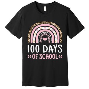 Cute 100th Day Of School 100 Days Leopard Rainbow Premium T-Shirt