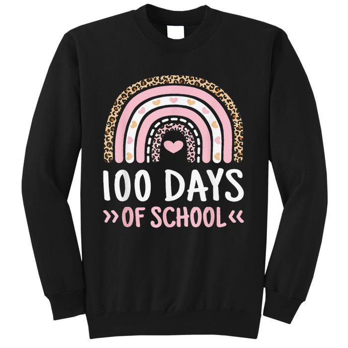 Cute 100th Day Of School 100 Days Leopard Rainbow Tall Sweatshirt