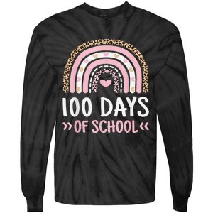 Cute 100th Day Of School 100 Days Leopard Rainbow Tie-Dye Long Sleeve Shirt