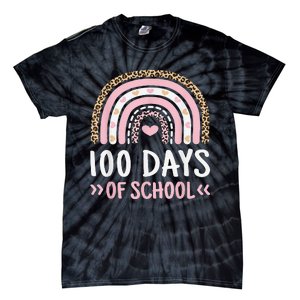 Cute 100th Day Of School 100 Days Leopard Rainbow Tie-Dye T-Shirt