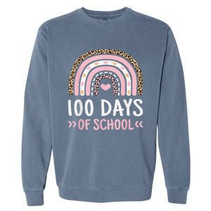 Cute 100th Day Of School 100 Days Leopard Rainbow Garment-Dyed Sweatshirt