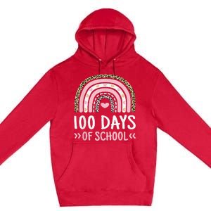 Cute 100th Day Of School 100 Days Leopard Rainbow Premium Pullover Hoodie