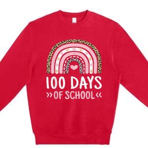 Cute 100th Day Of School 100 Days Leopard Rainbow Premium Crewneck Sweatshirt