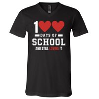 Cute 100 Days Of School And Still Loving It Hearts 100th Day 100 Days Of School V-Neck T-Shirt