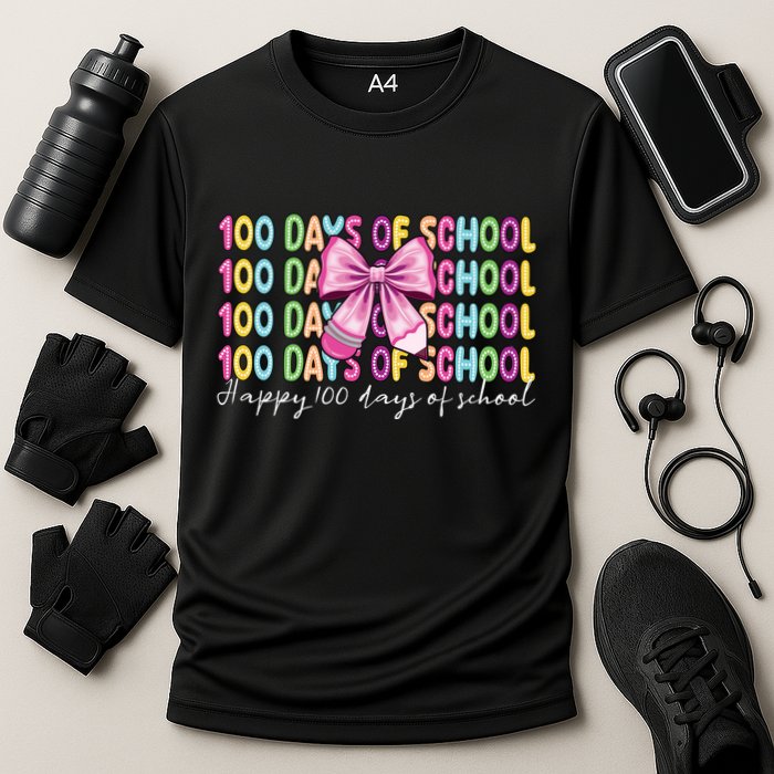 Cute 100 Days Of School Coquette Bow Pencil Cooling Performance Crew T-Shirt