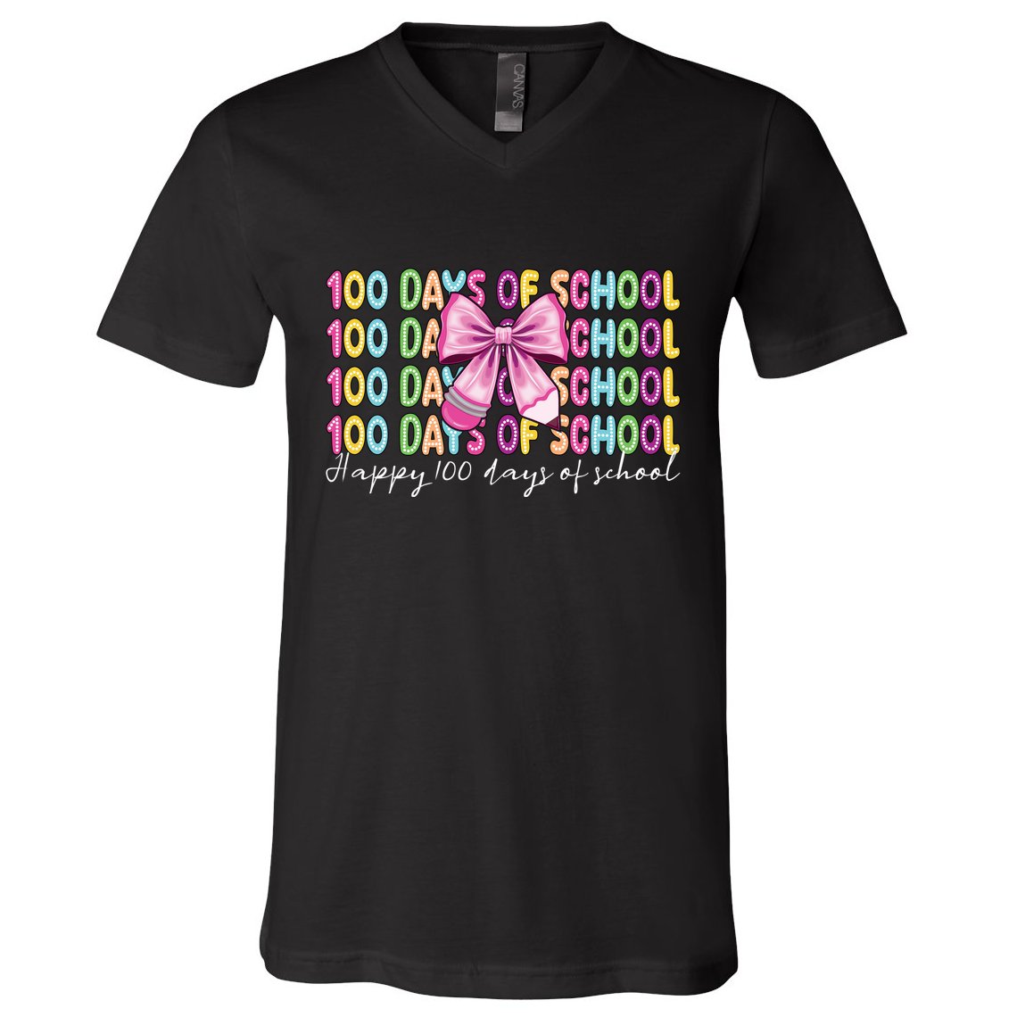 Cute 100 Days Of School Coquette Bow Pencil V-Neck T-Shirt