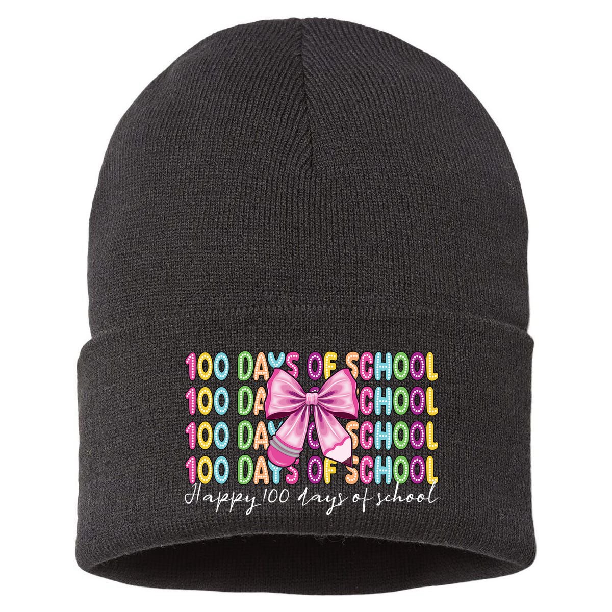 Cute 100 Days Of School Coquette Bow Pencil Sustainable Knit Beanie