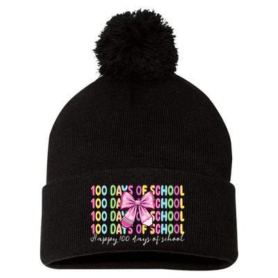 Cute 100 Days Of School Coquette Bow Pencil Pom Pom 12in Knit Beanie