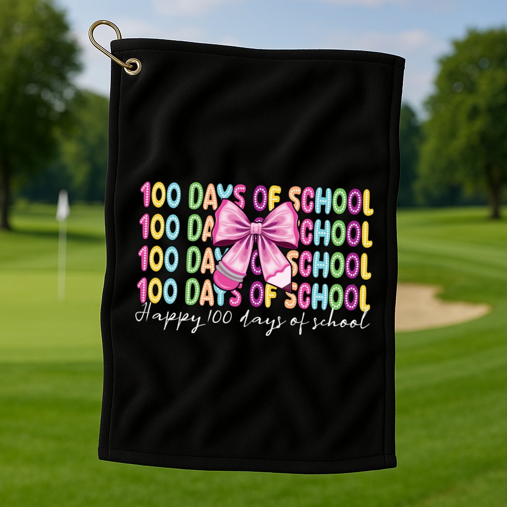 Cute 100 Days Of School Coquette Bow Pencil Golf Towel