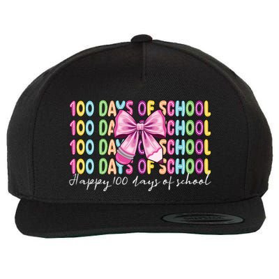 Cute 100 Days Of School Coquette Bow Pencil Wool Snapback Cap